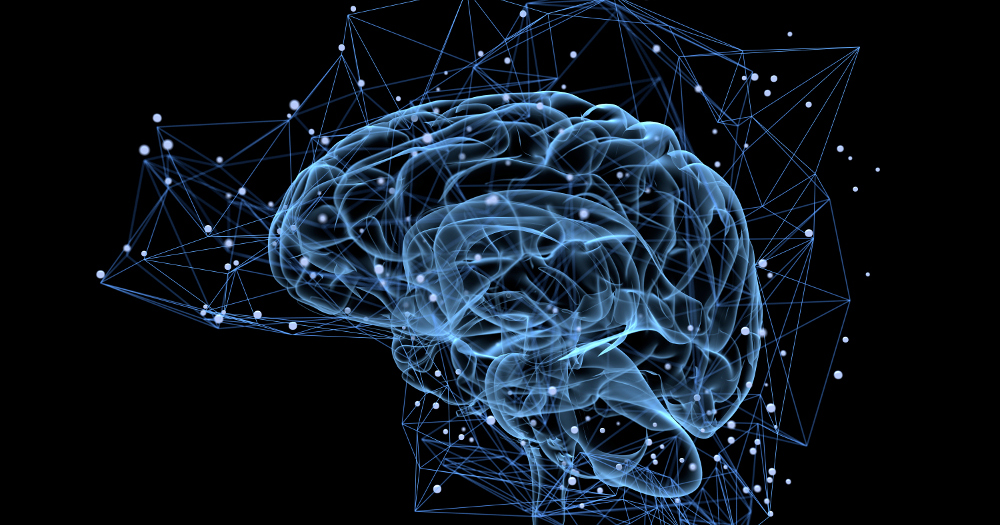 illustration of brain with surrounding digital matrix