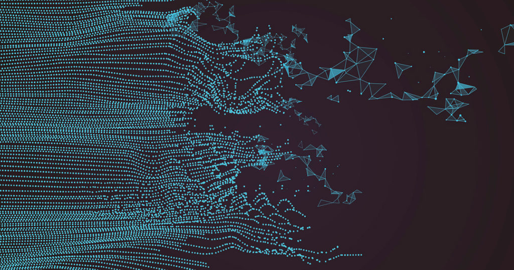 dots streaming into polygon shapes