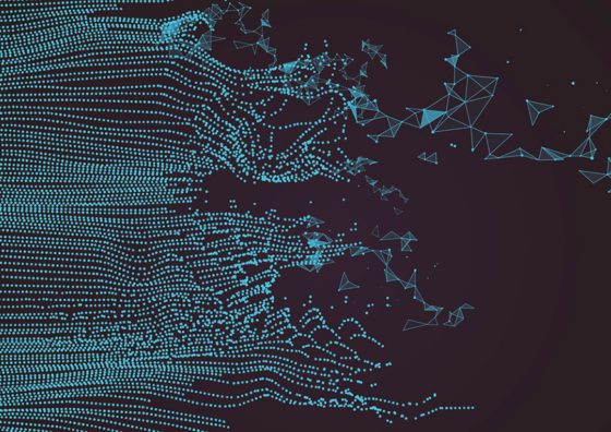 dots streaming into polygon shapes