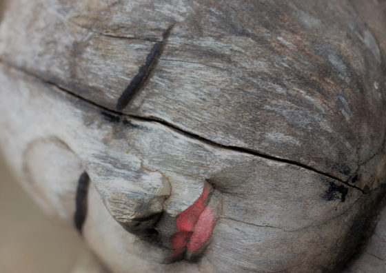 wooden buddha head