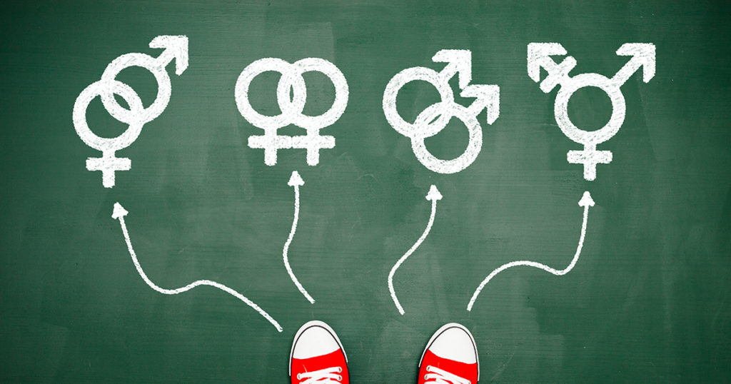 photo illustration of shoes choosing gender symbols