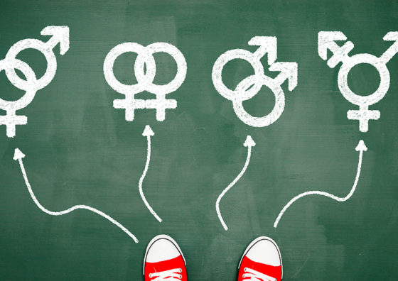 photo illustration of shoes choosing gender symbols